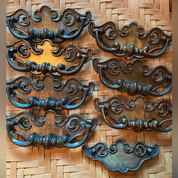 Vintage Brass Chippendale Batwing Drawer Pull Handles 3.75” oc 6” width Set of 7 - Picture 1 of 3